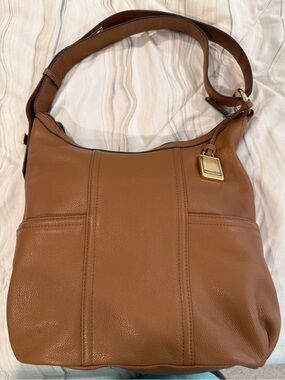 Tignanello Tan Leather Shoulder Bag with Gold Hardware